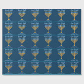 Papier Cadeau Love & Light Blue Gold Menorah Hanoukka Party (Plat)