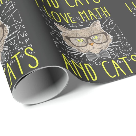 Papier Cadeau Love Math et Chats Mathematicique Nerd (Coin rond)
