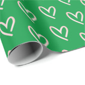 Papier Cadeau Love Pink Heart Papier à enveloppement vert (Coin rond)