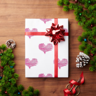Papier Cadeau Love Valentine's Day Hot Pink Heart Sketch