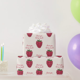 Papier Cadeau Love You Berry Beaucoup de framboise rouge   Valen
