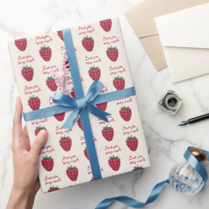 Papier Cadeau Love You Berry Beaucoup Motif framboise   Valentin