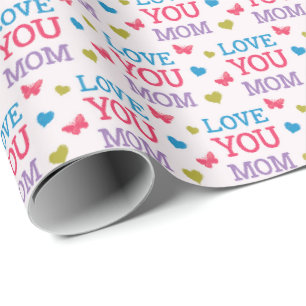 Papier Cadeau Love You Mom Cute Word Motif