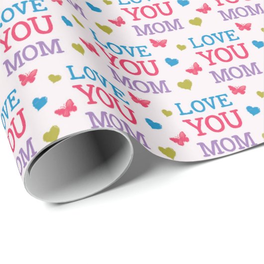 Papier Cadeau Love You Mom Cute Word Motif (Coin rond)