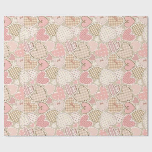 Papier Cadeau Lovely Patchwork Pink Coeurs & Bows Girly (Plat)