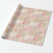 Papier Cadeau Lovely Patchwork Pink Coeurs & Bows Girly (Déroulé)