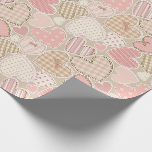 Papier Cadeau Lovely Patchwork Pink Coeurs & Bows Girly (Coin)