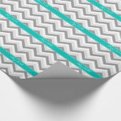 Papier Cadeau Lt Grey Med Grey Blanc Chevron Turquoise Nom Monog (Coin)