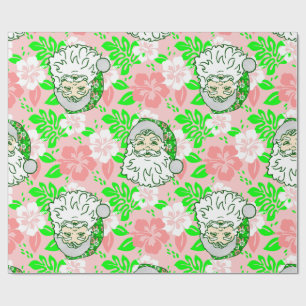 Papier Cadeau luau rose Noël hawaïen santa hibiscus 