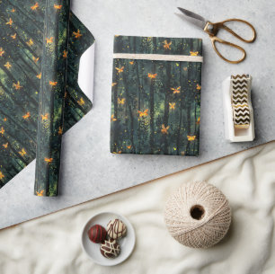 Papier Cadeau Lucioles Brillantes dans la Nuit de la Forêt Encha