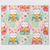 Papier Cadeau Lucky Charm Cats – Prosperity in Pastel Pattern (Plat)