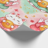 Papier Cadeau Lucky Charm Cats – Prosperity in Pastel Pattern (Coin)