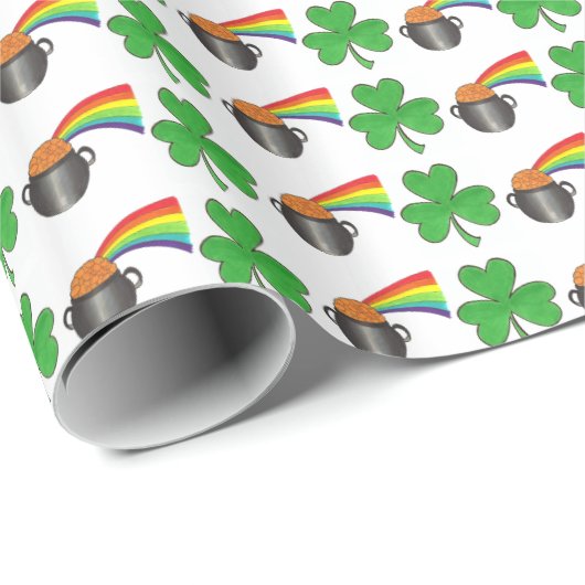 Papier Cadeau Lucky Day Shamrock Rainbow St. Patrick's Day (Coin rond)
