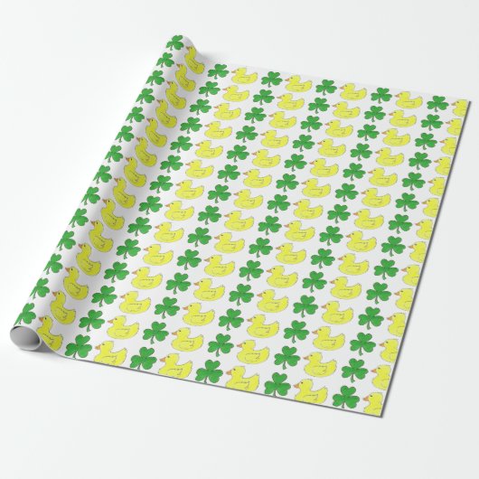 Papier Cadeau Lucky Duck Rubber Ducky Duckie Shamrock Clover (Déroulé)