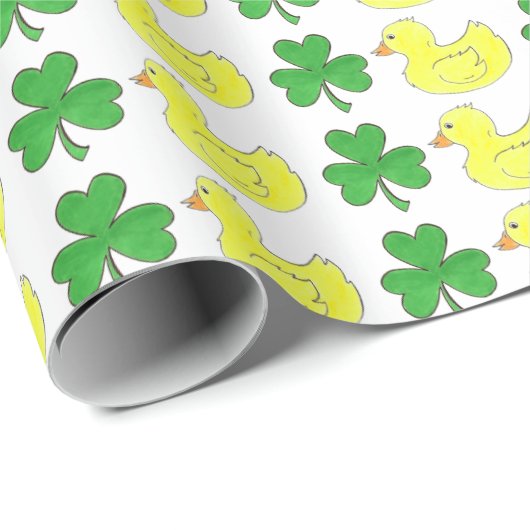 Papier Cadeau Lucky Duck Rubber Ducky Duckie Shamrock Clover (Coin rond)