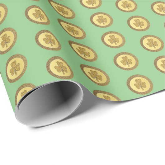 Papier Cadeau Lucky Irish Shamrock Gold Coin (Coin rond)