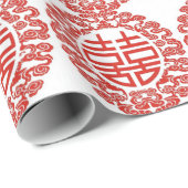 Papier Cadeau Lucky rouge double bonheur mariage chinois (Coin rond)
