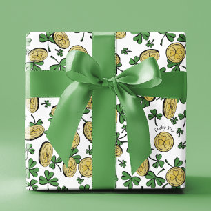 Papier Cadeau Lucky You Green Clover Gold Coins St Patrick's Day