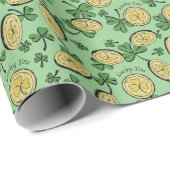 Papier Cadeau Lucky You Green Clover Gold Coins St Patrick's Day (Coin rond)