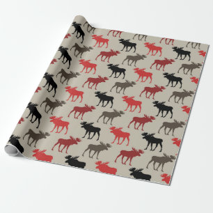 Papier Cadeau Lumber Red Black Gray Moose Silhouette Antler Deer