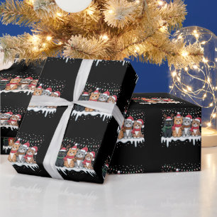 Papier Cadeau Lumière de Noël de chat Renne Père Noël Amateur de