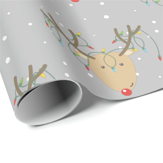 Papier Cadeau Lumière de Noël rétro Reindeer à manches mures (Coin rond)