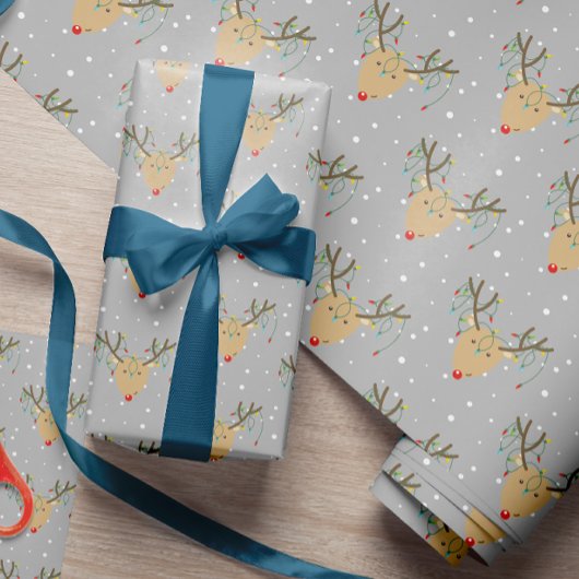 Papier Cadeau Lumière de Noël rétro Reindeer à manches mures