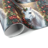 Papier Cadeau Lumière des neiges : La licorne de Noël enchantée (Coin rond)