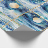 Papier Cadeau Lumière Lune Mystique Étoiles Océan Bleu Mer Décou (Coin)