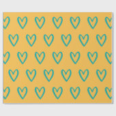 Papier Cadeau Lumière Ses vert sur les Coeurs Jaunes dessinés (Plat)