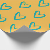 Papier Cadeau Lumière Ses vert sur les Coeurs Jaunes dessinés (Coin)