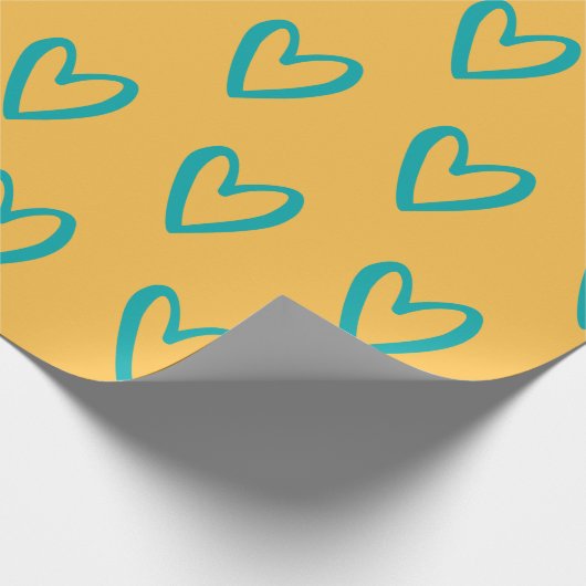 Papier Cadeau Lumière Ses vert sur les Coeurs Jaunes dessinés (Coin)