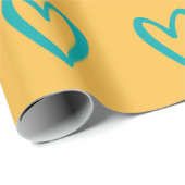 Papier Cadeau Lumière Ses vert sur les Coeurs Jaunes dessinés (Coin rond)