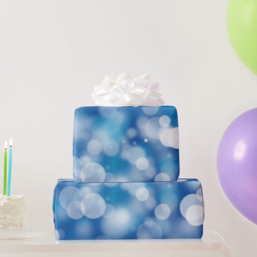 Papier Cadeau Lumières de la fête du Bokeh bleu (Cadeaux de fête)