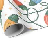 Papier Cadeau Lumières de Noël colorées rétro (Coin rond)