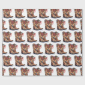 Papier Cadeau Lumières de Noël pour Boot Cowboy Ouest (Plat)