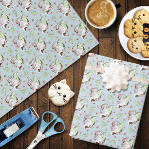 Papier Cadeau Luna Moth Moth Blanc Chat Vert