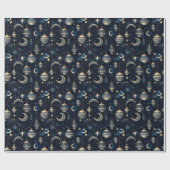 Papier Cadeau Lune bleue et or et lanternes (Plat)