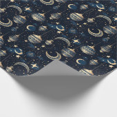 Papier Cadeau Lune bleue et or et lanternes (Coin)