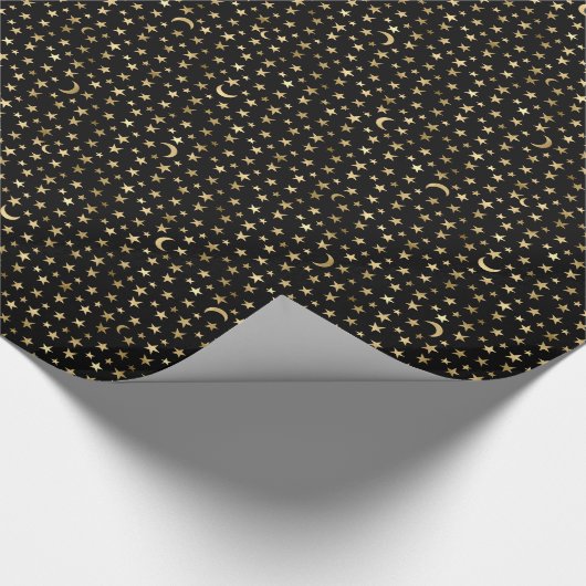 Papier Cadeau Lune Céleste Or Et Étoiles Noir (Coin)