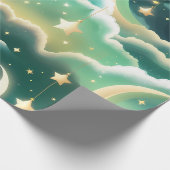 Papier Cadeau – Lune Céleste Vert Menthe Luxe (Coin)