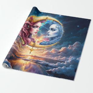 Papier Cadeau Lune de l'Équilibre Éternel – Âmes de Feu et d'Eau