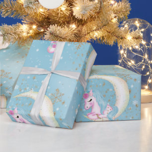 Papier Cadeau Lune de Noël Licorne