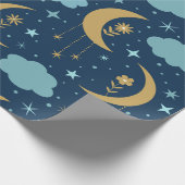 Papier Cadeau Lune d'or avec fleurs et nuages (Coin)