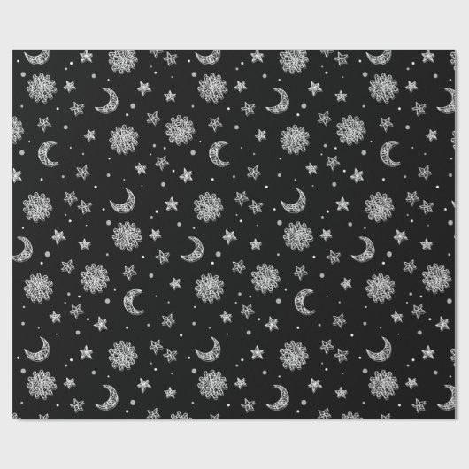 Papier Cadeau Lune et étoiles blanches (Plat)