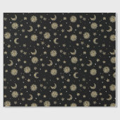 Papier Cadeau Lune et étoiles d'or (Plat)