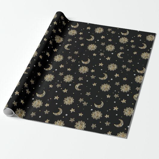 Papier Cadeau Lune et étoiles d'or (Déroulé)