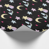 Papier Cadeau Lune, étoiles et nuages Motif sur noir (Coin)