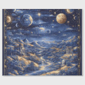 Papier Cadeau Lune Starry Dreamland Mythique Bleu Design (Plat)