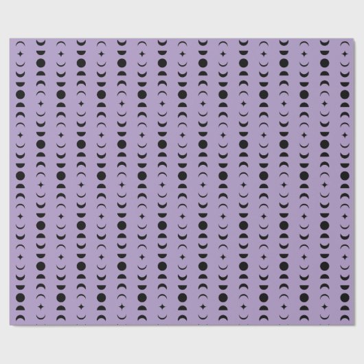 Papier Cadeau Lune Violette Et Noire Et Étoiles Mystique Wicca (Plat)